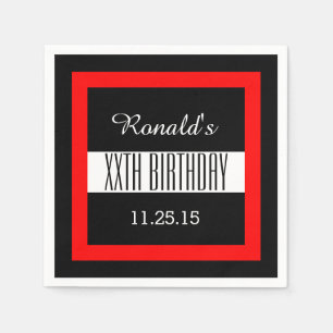 Serviettes Jetables Toute année Anniversaire Noir avec cadre rouge Per