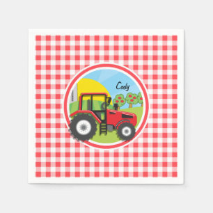 Serviettes Jetables Tracteur rouge sur En vichy rouge et blanc