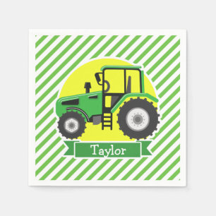 Serviettes Jetables Tracteur vert de ferme avec le jaune ;  Vert et