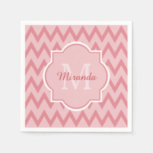 Serviettes Jetables Trendy Pink Chevron Zigzag Nom et Monogramme