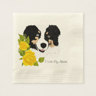 Serviettes Jetables Tri noir Aussie et Roses jaunes