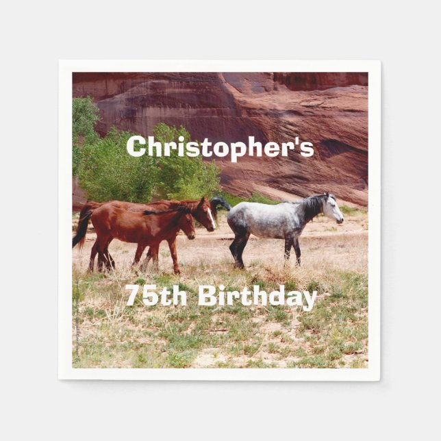 Serviettes Jetables Trois Chevaux Southwest Anniversaire papier (Devant)