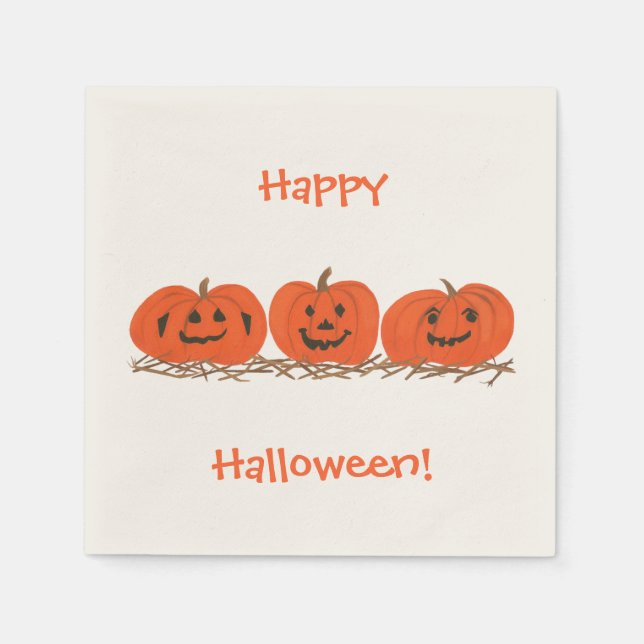 Serviettes Jetables Trois citrouilles souriantes Happy Halloween Napki (Devant)