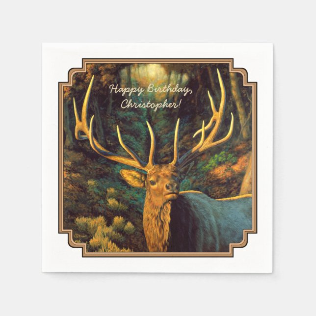 Serviettes Jetables Trophée Bull Elk à l'automne (Devant)