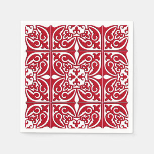 Serviettes Jetables Tuile marocaine - rouge foncé et blanc