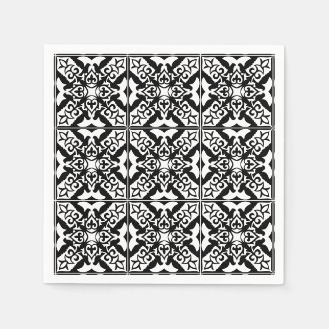 Serviettes Jetables Tuiles marocaines - noir avec arrière - plan blanc (Devant)