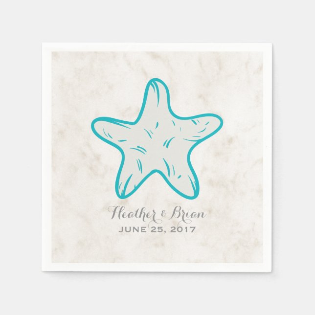 Serviettes Jetables Turquoise Rustic Starfish Mariage (Devant)