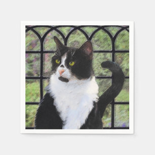 Serviettes Jetables Tuxedo Chat dans la peinture de fenêtre Art animal