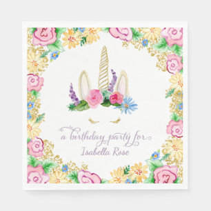 Serviettes Jetables Unicorn Horn BOHO Floral Crown Anniversaire Art Pa