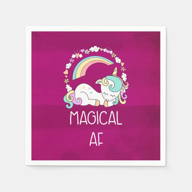 Serviettes Jetables Unicorne drôle dire magique AF (Devant)