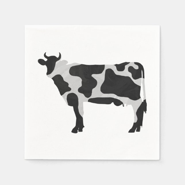 Serviettes Jetables Vache Noir et Blanc Silhouette (Devant)