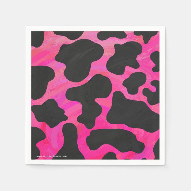 Serviettes Jetables Vache rose chaud et noir (Devant)