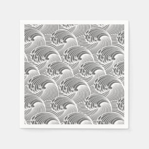 Serviettes Jetables Vagues japonaises vintages, gris / gris / blanc