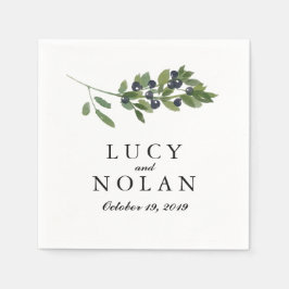 Serviettes Jetables Verger d'olive aquarelle | Réception de mariage