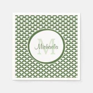 Serviettes Jetables Vert moderne et le blanc crante le monogramme et