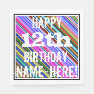 Serviettes Jetables Vibrant, coloré 12ème anniversaire + Nom personnal
