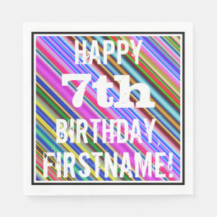 Serviettes Jetables Vibrant, coloré 7e anniversaire + Nom personnalisé
