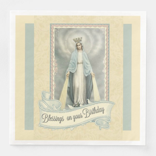 Serviettes Jetables Vierge Marie Anniversaire Bénédiction Dentelle Ecr (Devant)