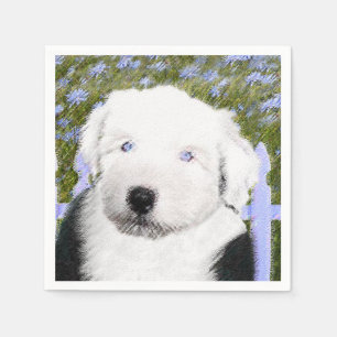 Serviettes Jetables Vieux anglais Sheepdog Puppy Peinture - Chien Art