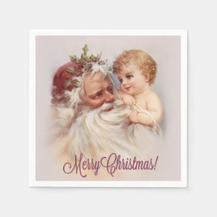 Serviettes Jetables Vieux Monde Père Noël et ange