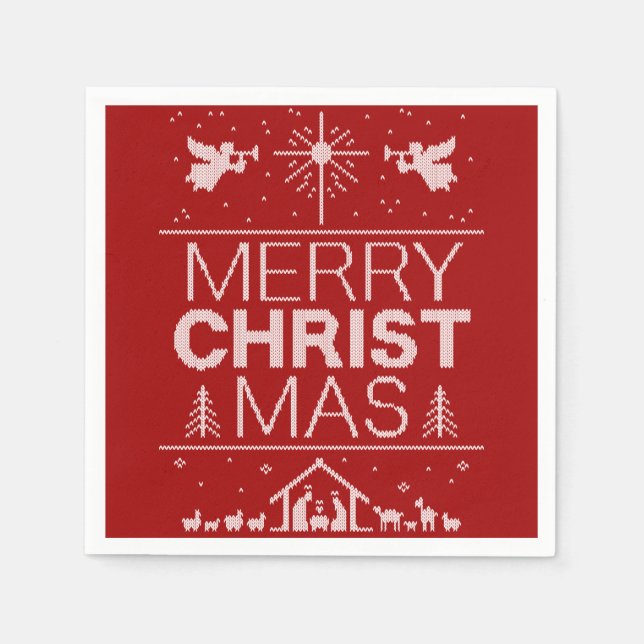Serviettes Jetables Vilain Joyeux Chandail de Noël Religieux Christ Ro (Devant)