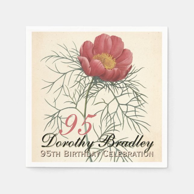 Serviettes Jetables Vinatge Botanical Peony 95e Anniversaire de fête P (Devant)