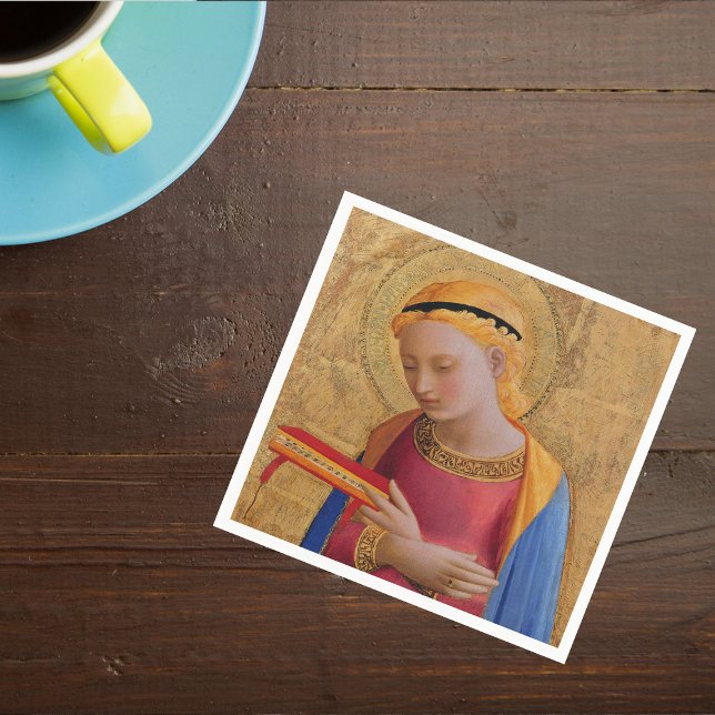 Serviettes Jetables Vintage Golden Christian Holy (Holy Christian angel figure halo holding book on golden yellow napkin.)