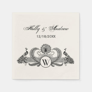 Serviettes Jetables Vintage Paons Monogramme Ivoire BG