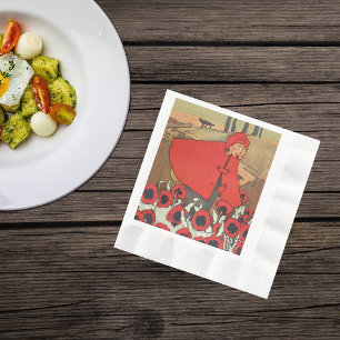 Serviettes Jetables Vintage Rouges Couvercle Rouge Fleurs de Pavot Wol