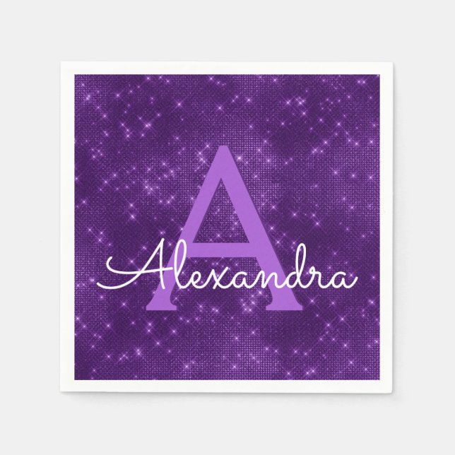 Serviettes Jetables Violet Lavande Étincelle Monogramme Anniversaire i (Devant)