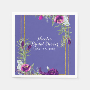 Serviettes Jetables Violet ultra pourpre et floral bohème chic
