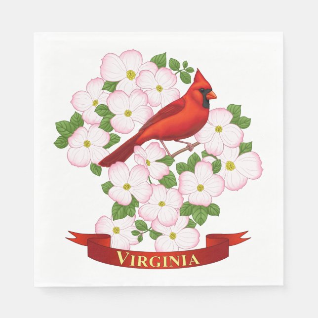 Serviettes Jetables Virginie State Cardinal Bird and Dogwood Flower (Devant)