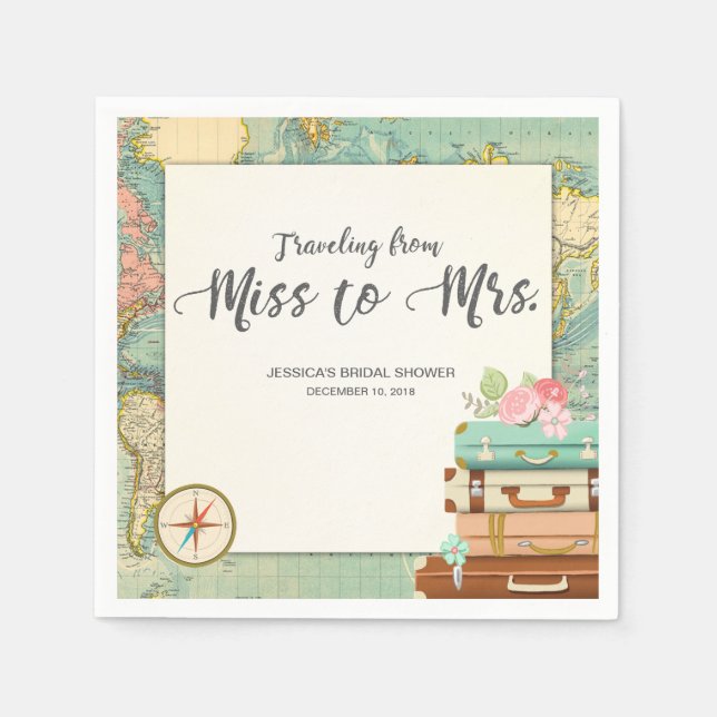 Serviettes Jetables Voyage Bridal Douche Papier Napkin Mlle à Mme. (Devant)