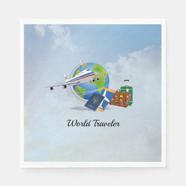 Serviettes Jetables Voyageur du monde, emballé et prêt à partir (Devant)