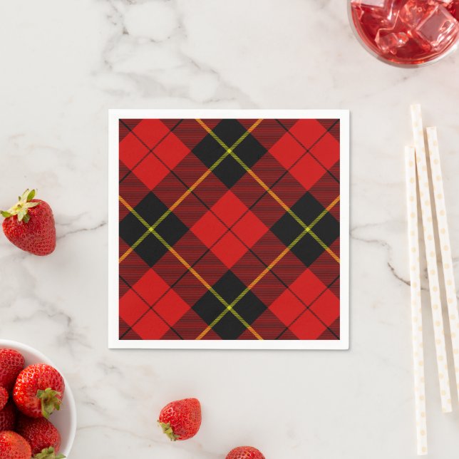 Serviettes Jetables Wallace tartan rouge noir plaid (En situation)