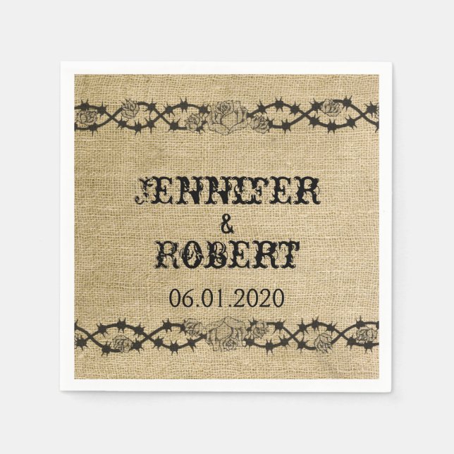 Serviettes Jetables Western Burlap Mariage Napkin (Devant)