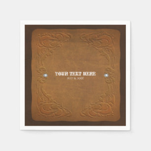 Serviettes Jetables Western Rustic Brown en cuir Look & Diamonds Party