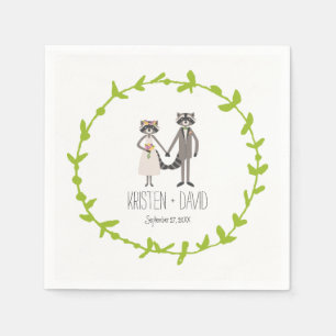 Serviettes Jetables Whimsical Forest Raccoons Rustic Mariage