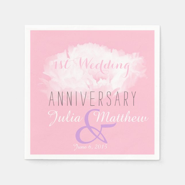 Serviettes Jetables White Peony 1er Mariage Anniversaire papier Napkin (Devant)
