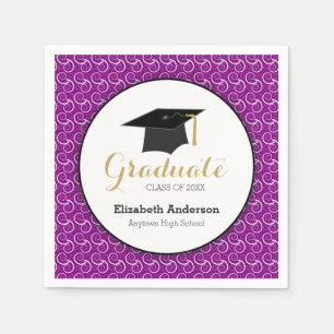 Serviettes Jetables White Swirl on Purple Class of 2023 Graduation