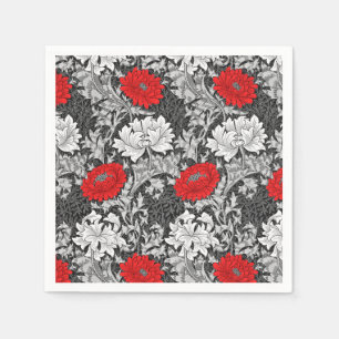 Serviettes Jetables William Morris Chrysanthèmes, gris et rouge