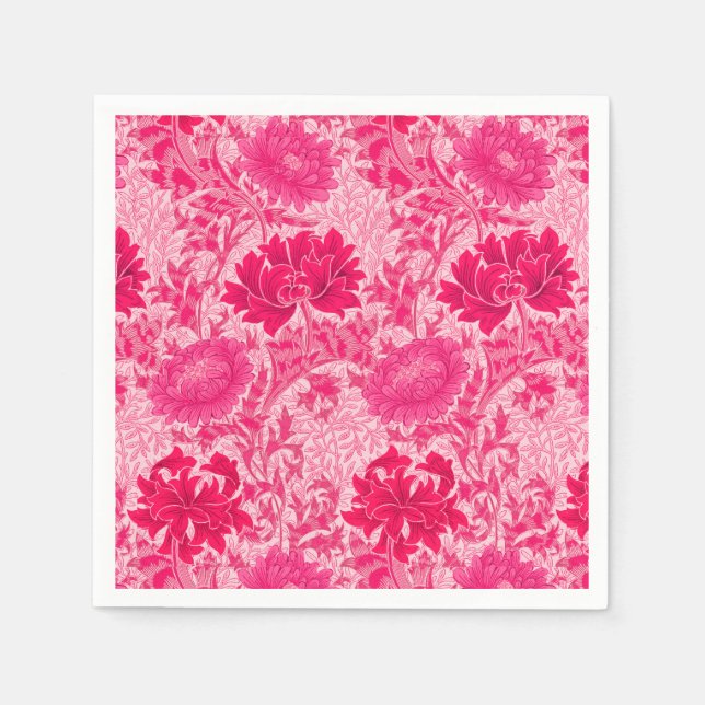Serviettes Jetables William Morris Chrysanthemums, Fuchsia Pink (Devant)