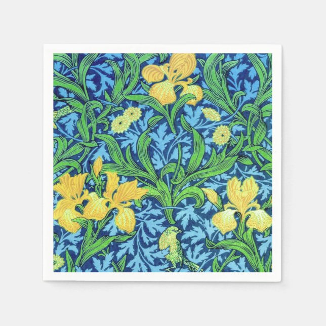 Serviettes Jetables William Morris Irises, jaune et bleu de cobalt (Devant)