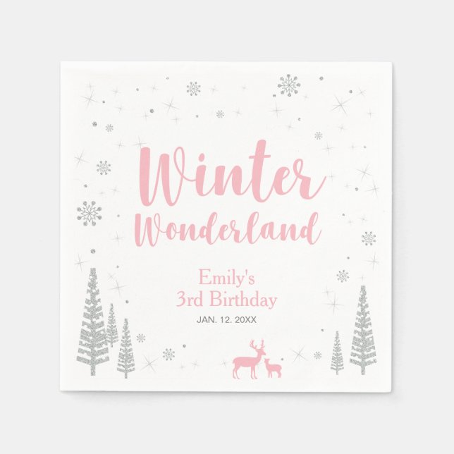 Serviettes Jetables Winter Onederland 1er Anniversaire Papier de fête  (Devant)