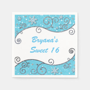 Serviettes Jetables Winter Wonderland Silver Swils Bleu clair