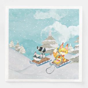 Serviettes Jetables Winter Woodland Friends -Fox Hedgehog Illustration