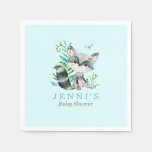 Serviettes Jetables Woodland Raccoon Aqua