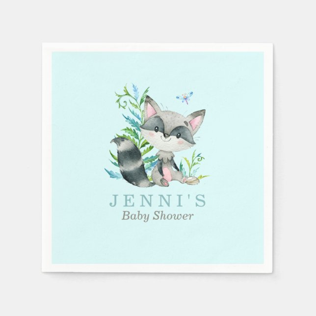Serviettes Jetables Woodland Raccoon Aqua (Devant)