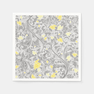 Serviettes Jetables Yellow and Gray Swirly Floral