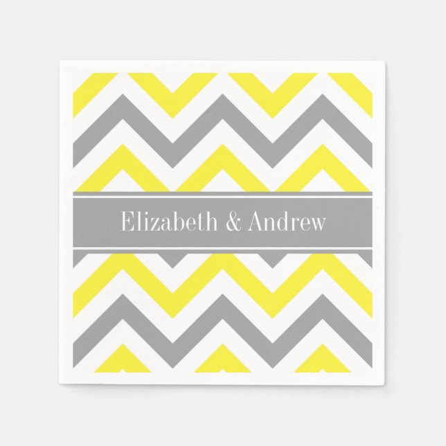 Serviettes Jetables Yellow Dk Gray White LG Chevron Gray Nom Monogram (Devant)